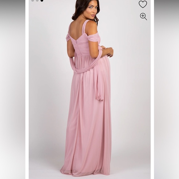 NEW Light Pink Chiffon Cold Shoulder Maternity Gown - Picture 3 of 7